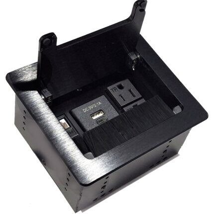 Caja Multipuerto para mesa de reuniones c/tapa color negro mini